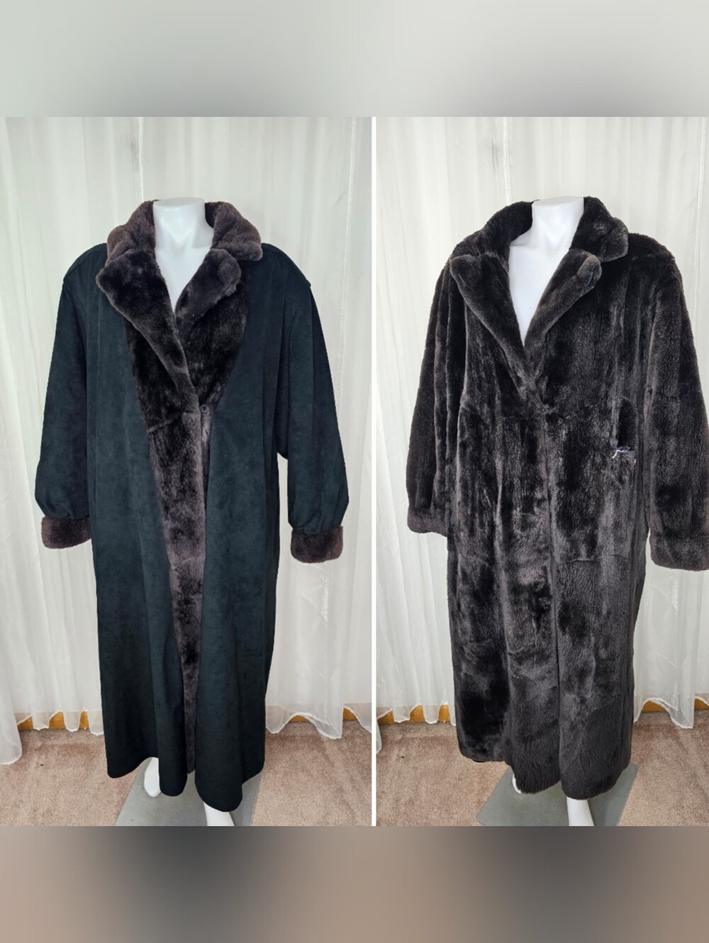 Vintage Reversible Brown Real Suede & Faux Fur Maxi Duster Coat